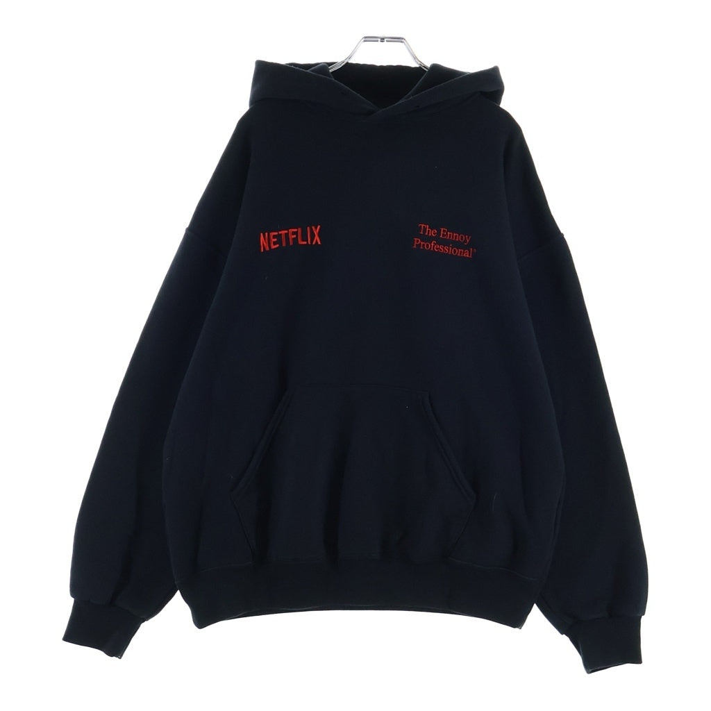 The Ennoy Professional(エンノイプロフェッショナル) 23AW ×Netflix ×スタイリスト私物 ロゴ刺繍プルオーバーパーカー ブラック AW23BRENCT02NTL