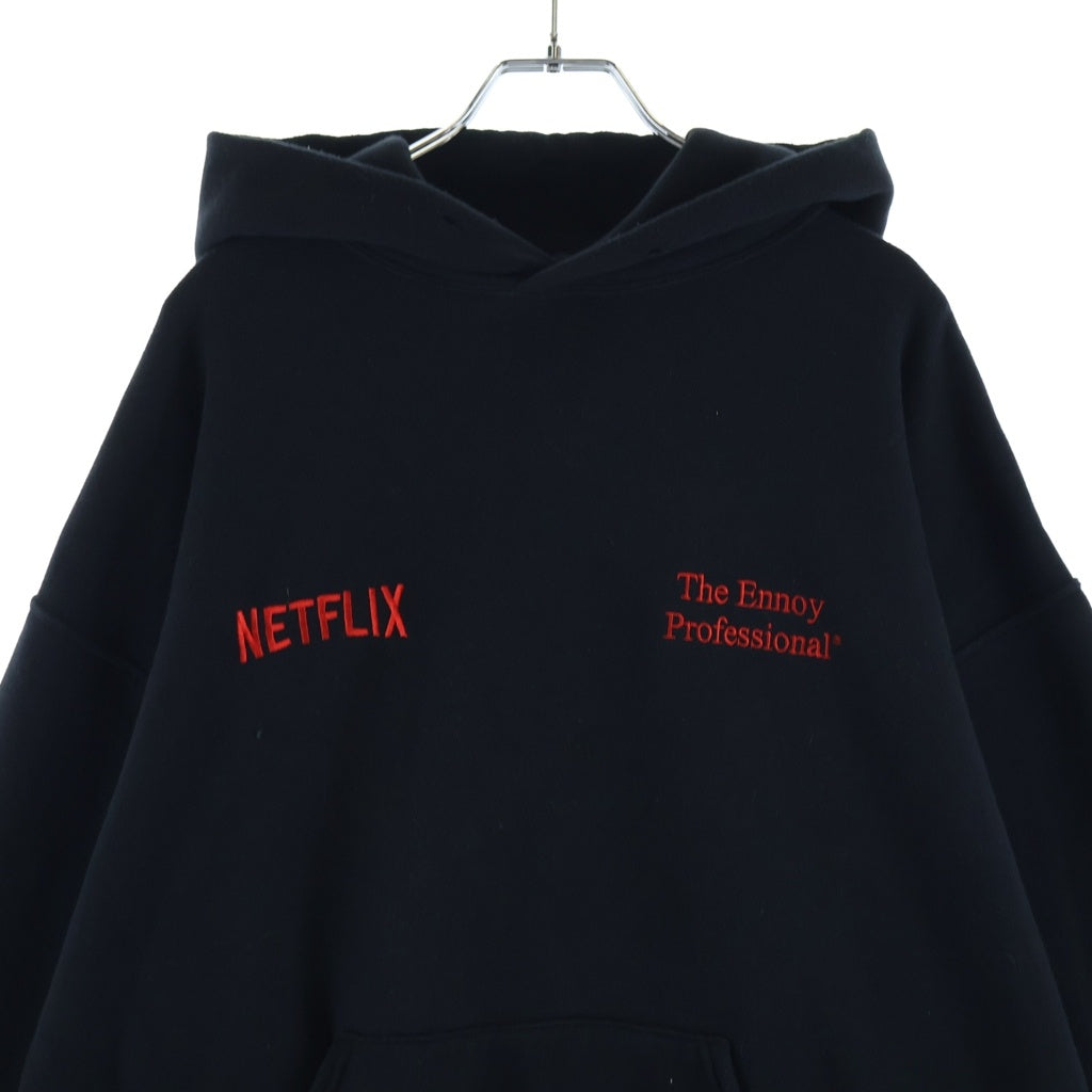 The Ennoy Professional(エンノイプロフェッショナル) 23AW ×Netflix ×スタイリスト私物 ロゴ刺繍プルオーバーパーカー ブラック AW23BRENCT02NTL