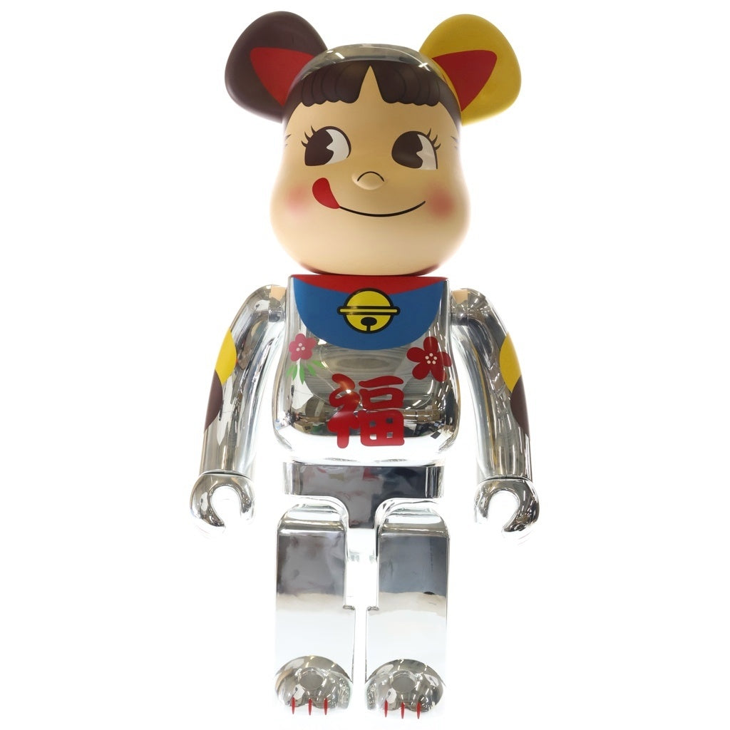 BE@RBRICK(ベアブリック) ×不二家 ペコちゃん 招き猫 福銀メッキ 1000% フィギュア 人形 シルバー 箱