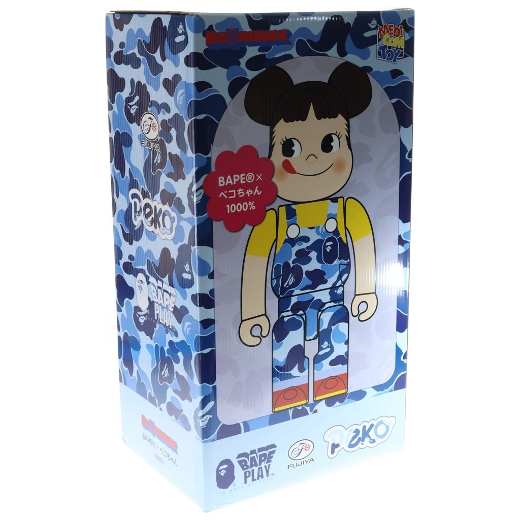 BE@RBRICK(ベアブリック) ×BAPE ×不二家 ABC CAMO PEKO BLUE ベイプ ペコちゃん カモフラ柄 ベアブリック 1000% フィギュア 人形 ブルー 箱