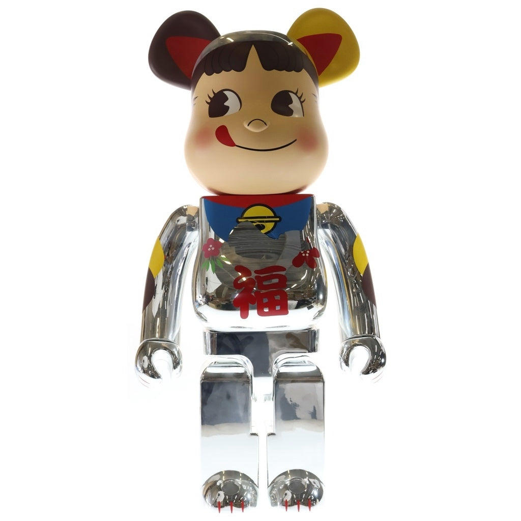 BE@RBRICK(ベアブリック) ×不二家 ペコちゃん 招き猫 福銀メッキ 1000% フィギュア 人形 シルバー 箱