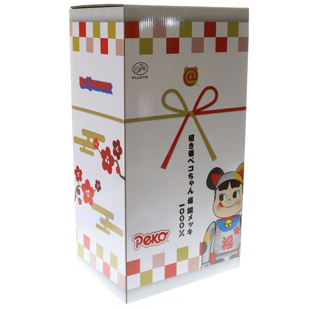 BE@RBRICK(ベアブリック) ×不二家 ペコちゃん 招き猫 福銀メッキ 1000% フィギュア 人形 シルバー 箱