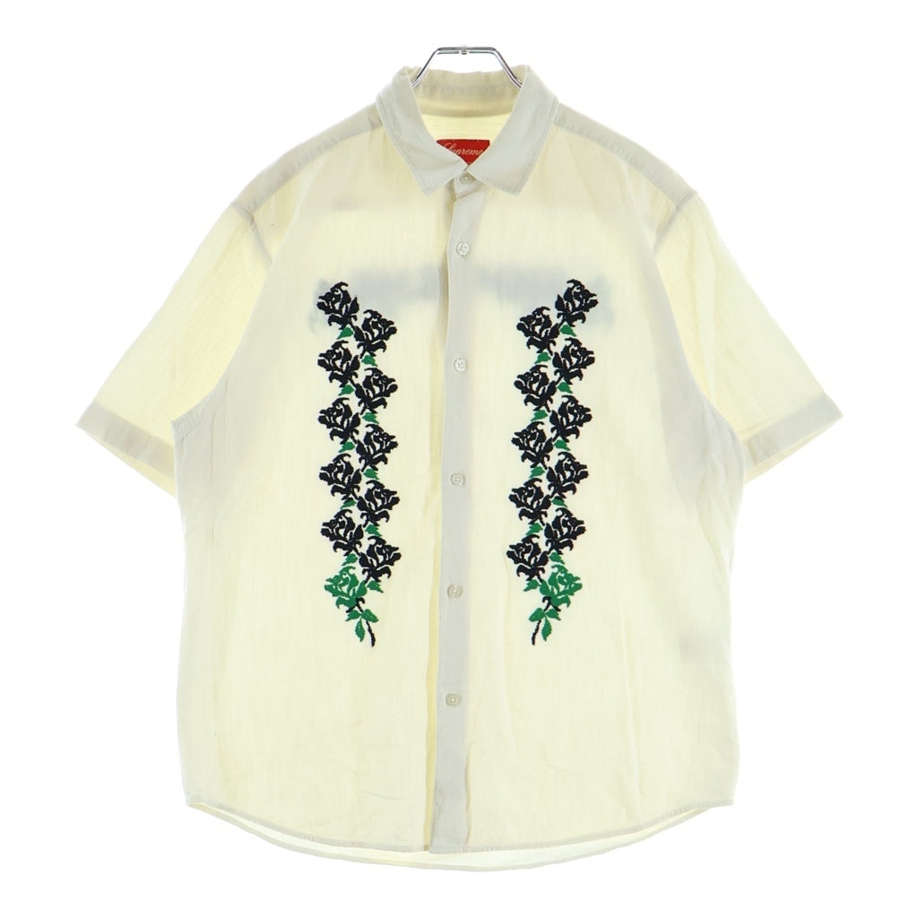 SUPREME(シュプリーム) 23SS Needlepoint S/S Shirt ニードルポイント バラ刺繍 半袖シャツ アイボリー