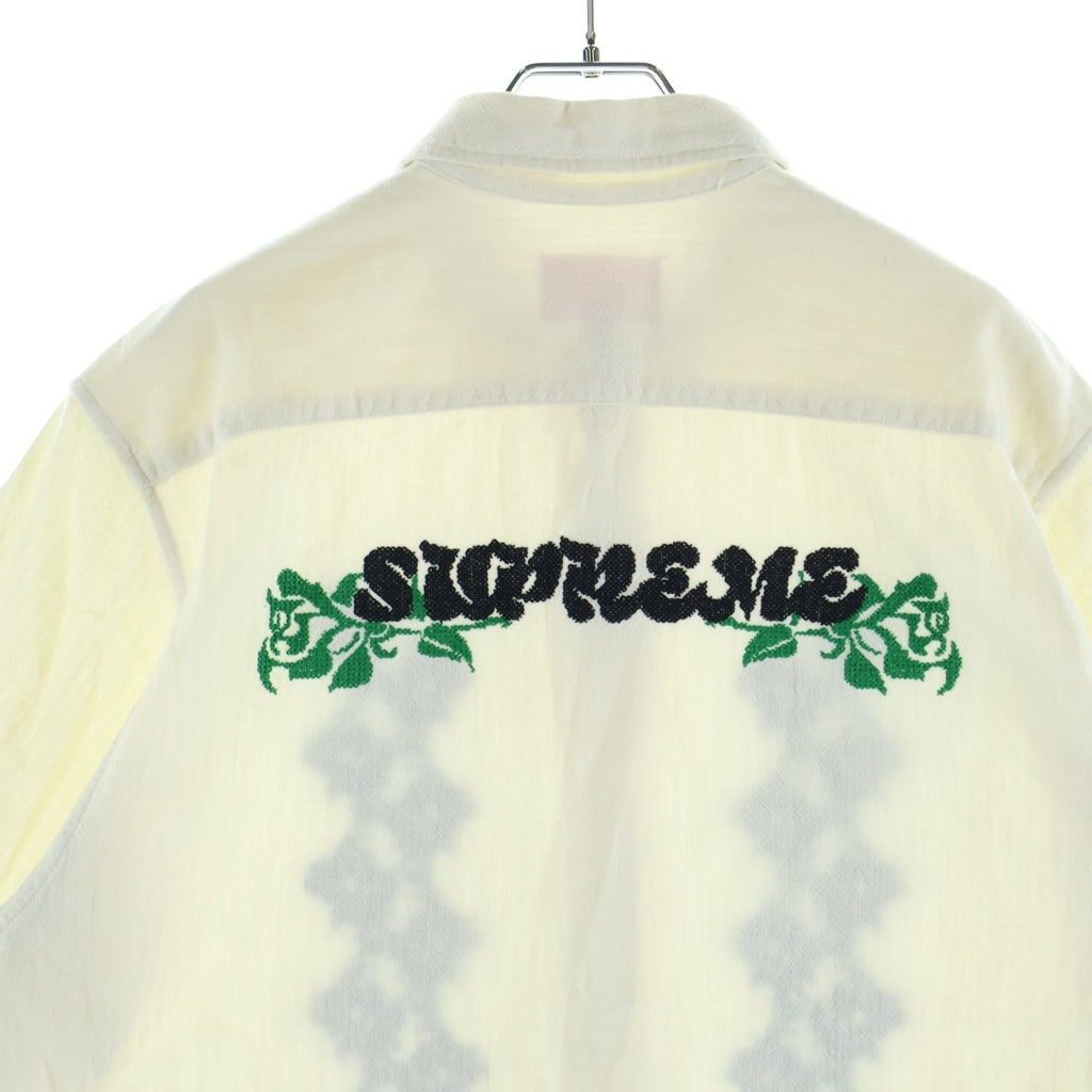 SUPREME(シュプリーム) 23SS Needlepoint S/S Shirt ニードルポイント バラ刺繍 半袖シャツ アイボリー