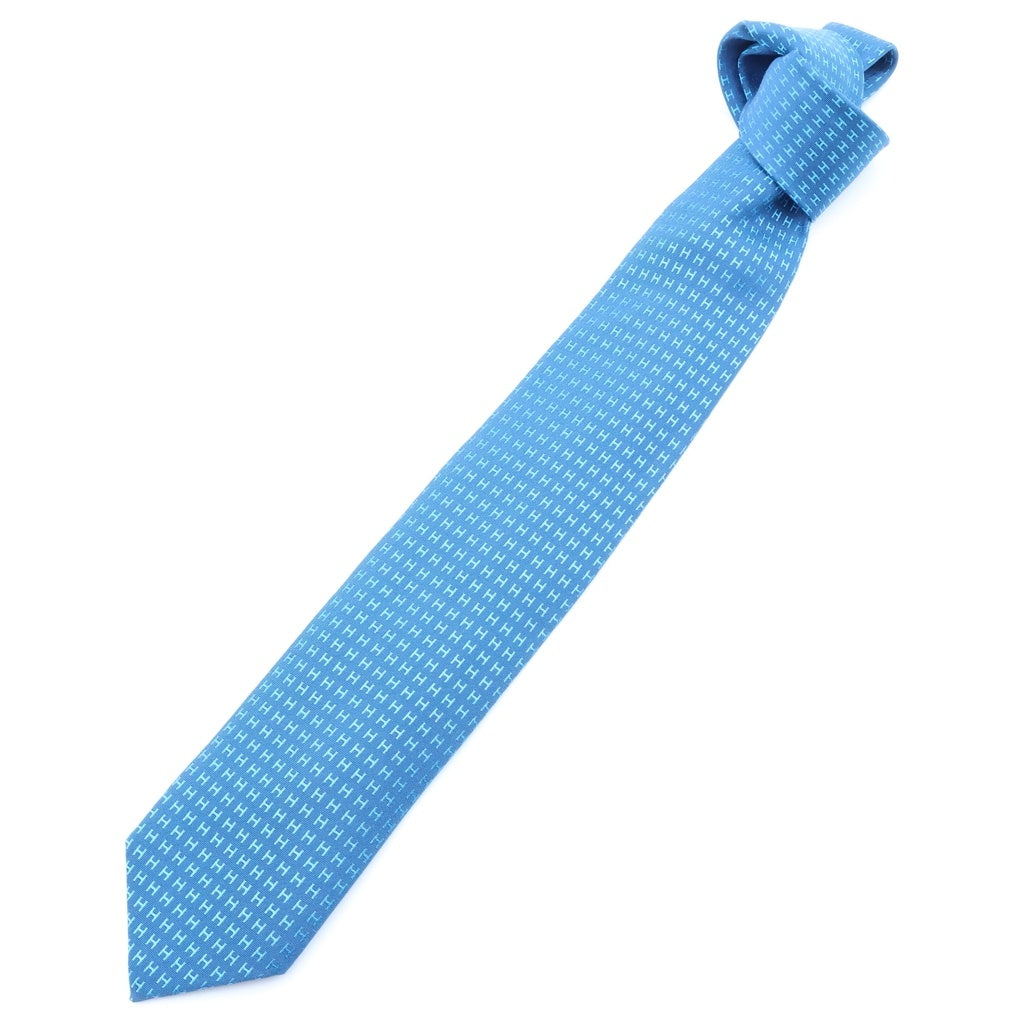 HERMES(エルメス) CRAVATE FACONNEE ファソネH ジャガード 総柄 シルク ネクタイ ブルー 038188T