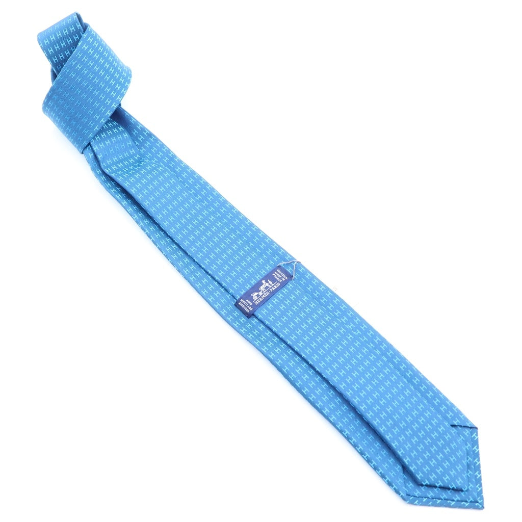 HERMES(エルメス) CRAVATE FACONNEE ファソネH ジャガード 総柄 シルク ネクタイ ブルー 038188T