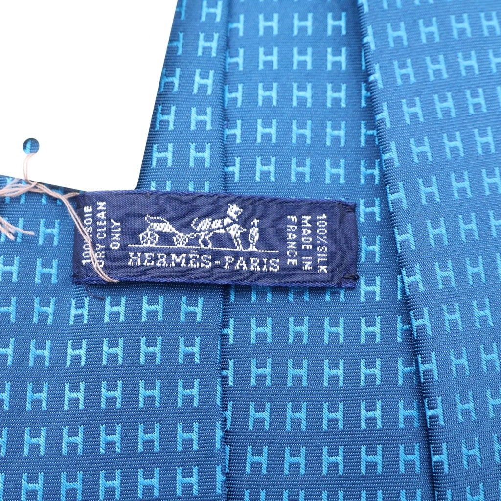 HERMES(エルメス) CRAVATE FACONNEE ファソネH ジャガード 総柄 シルク ネクタイ ブルー 038188T