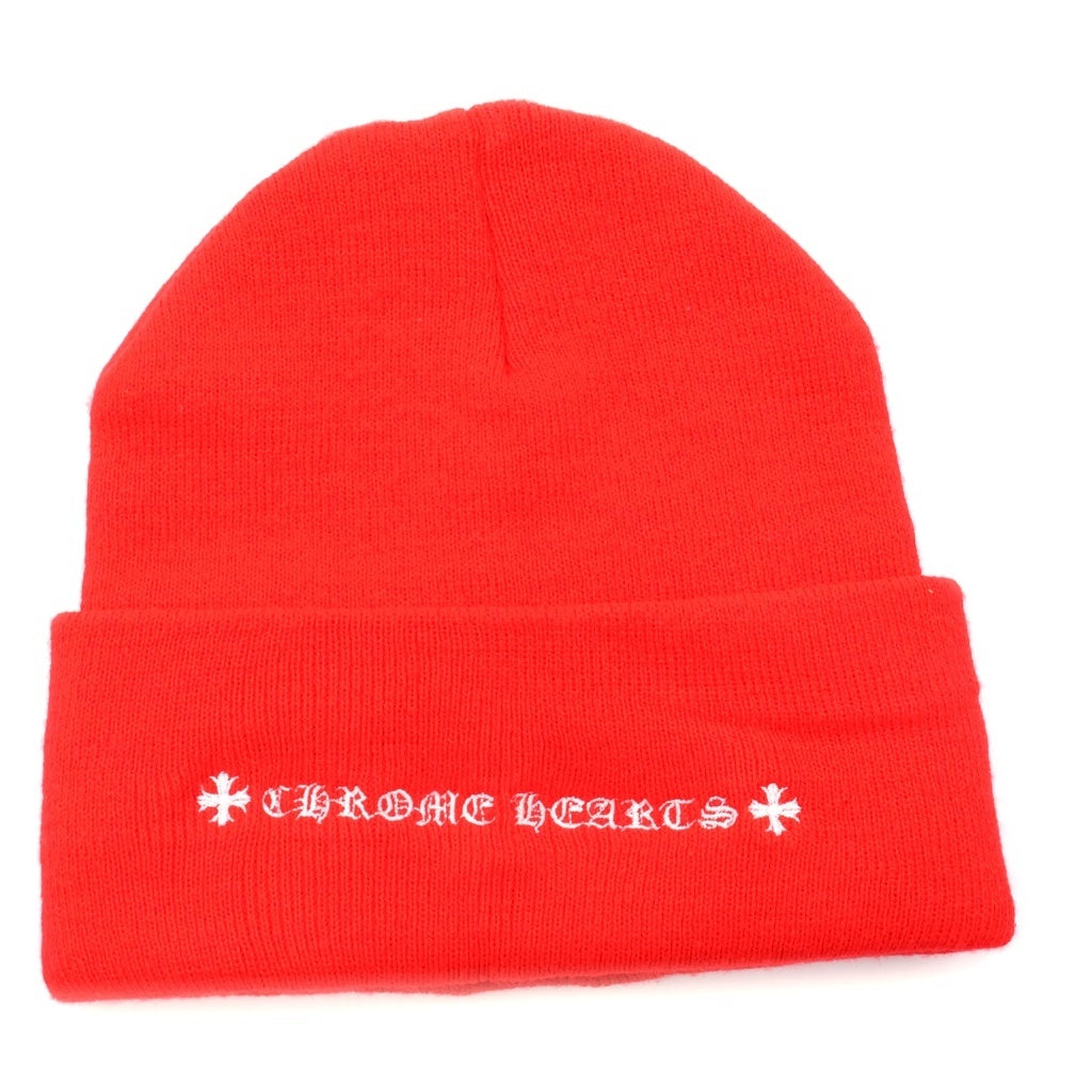 CHROME HEARTS(クロムハーツ) Triple Cross Beanie トリプル クロス ビーニー ニット帽 ロゴ刺繍 セメタリークロス レッド