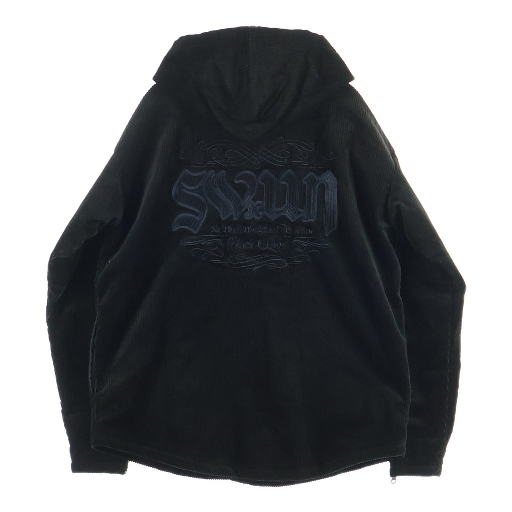 NO BRAND(ノーブランド) 【S.W.U.N】スワン バックロゴデザイン ジップアップ コーデュロイ ジャケット ブラック