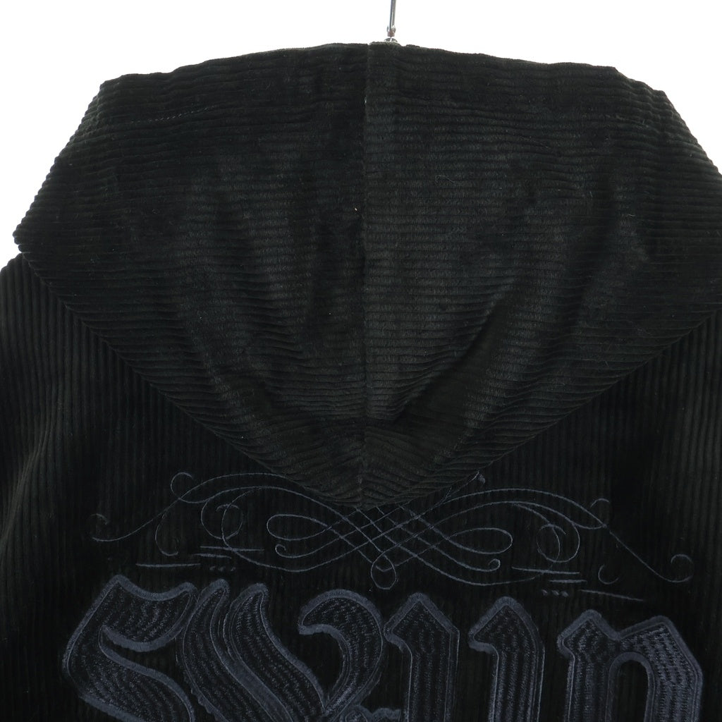 NO BRAND(ノーブランド) 【S.W.U.N】スワン バックロゴデザイン ジップアップ コーデュロイ ジャケット ブラック