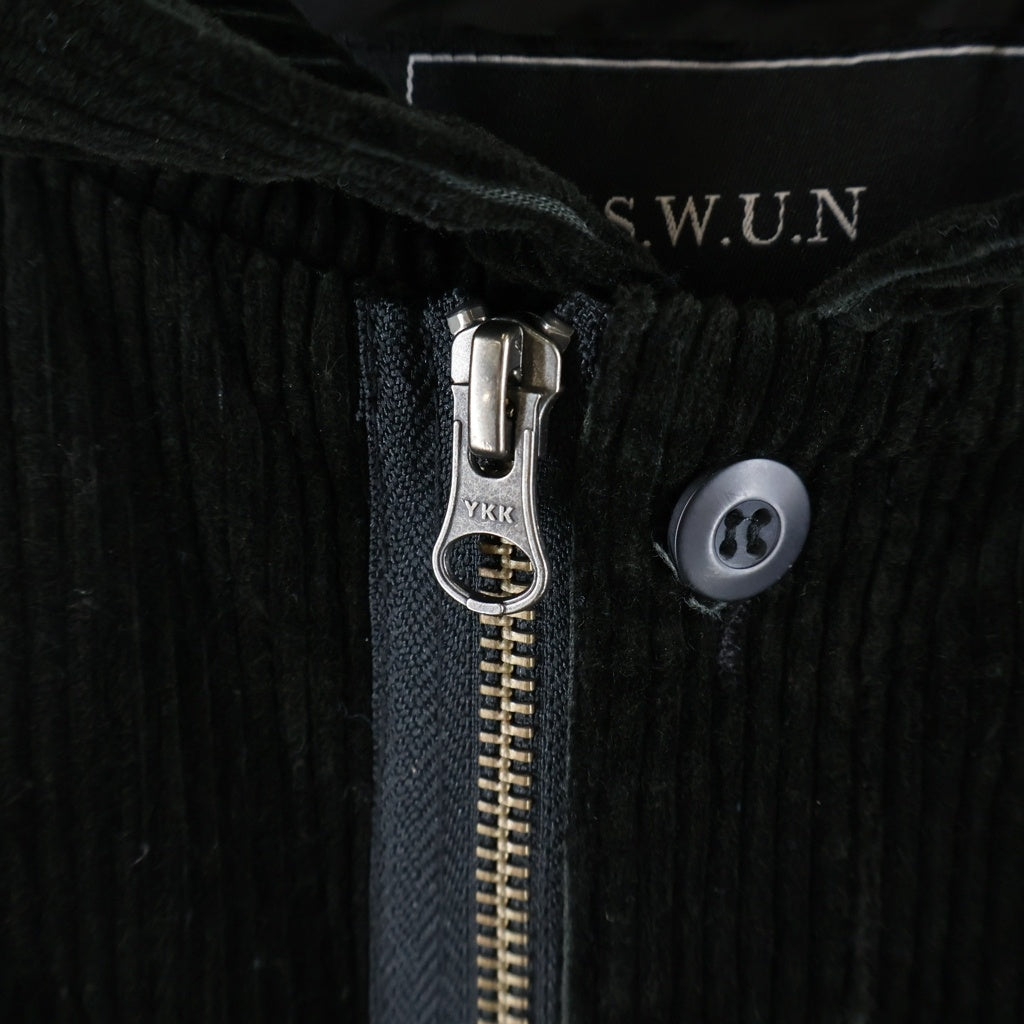 NO BRAND(ノーブランド) 【S.W.U.N】スワン バックロゴデザイン ジップアップ コーデュロイ ジャケット ブラック
