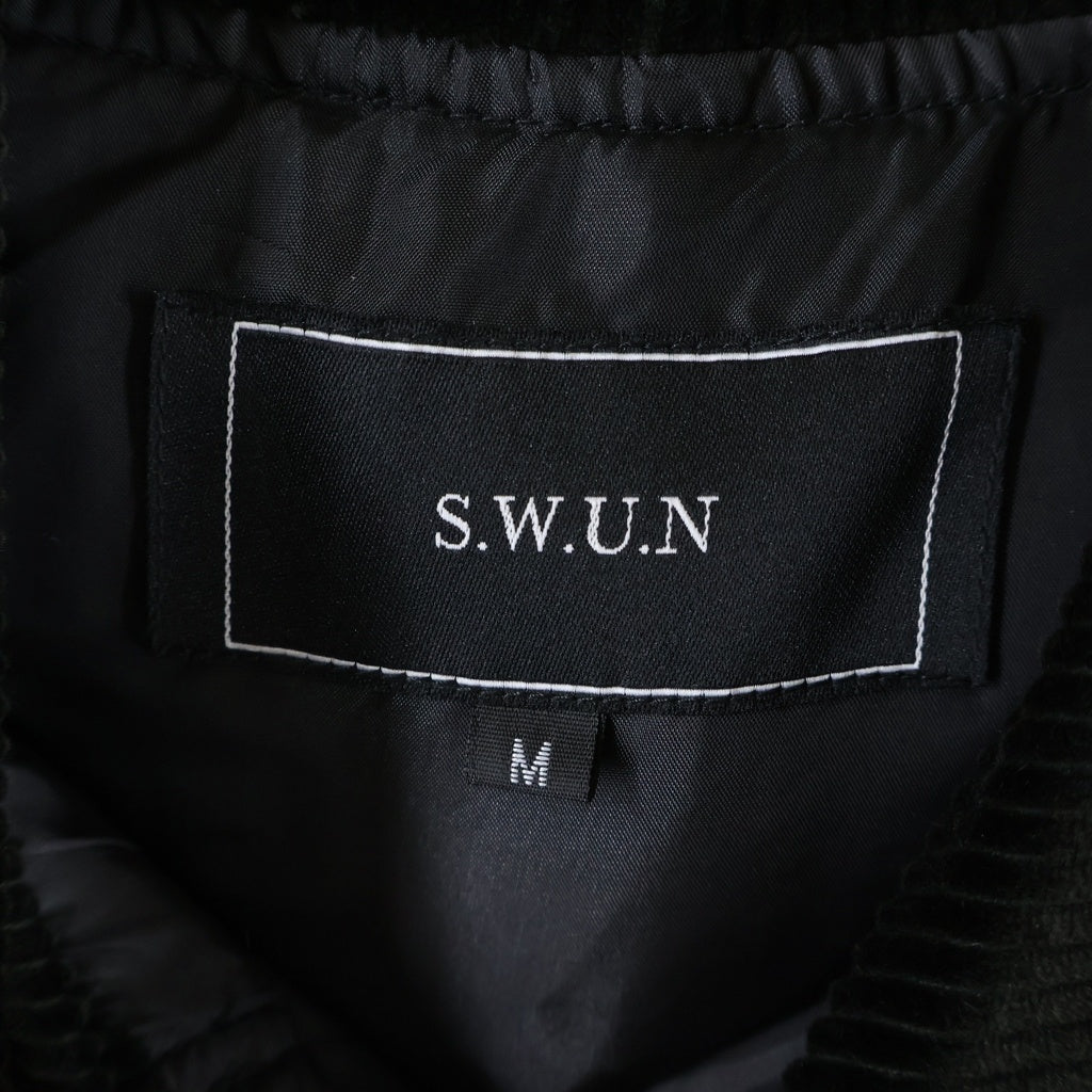 NO BRAND(ノーブランド) 【S.W.U.N】スワン バックロゴデザイン ジップアップ コーデュロイ ジャケット ブラック