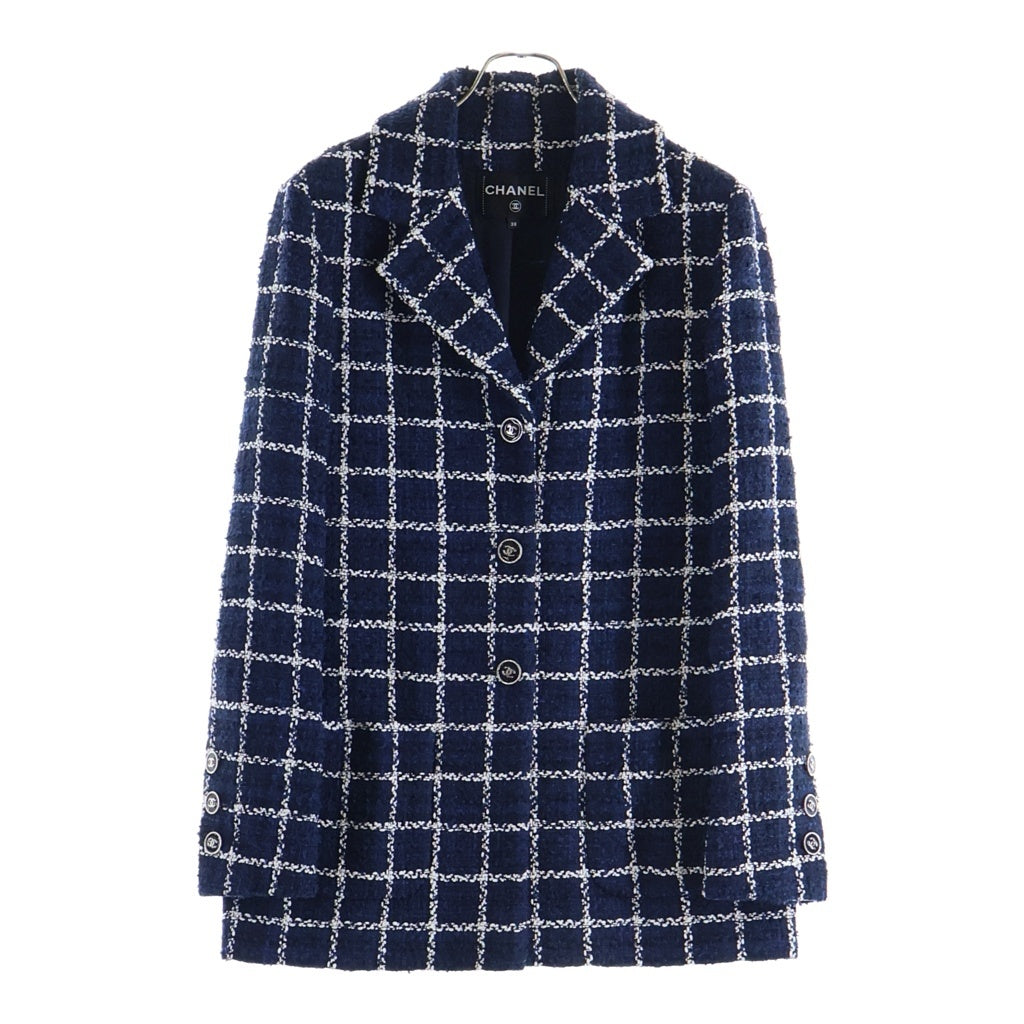 CHANEL(シャネル) 24SS Tweed Check Tailored Jacket ツイード チェック柄 3Bテーラードジャケット ネイビー P76721V68782 レディース