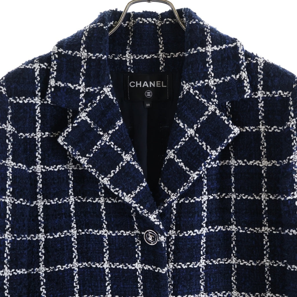 CHANEL(シャネル) 24SS Tweed Check Tailored Jacket ツイード チェック柄 3Bテーラードジャケット ネイビー P76721V68782 レディース