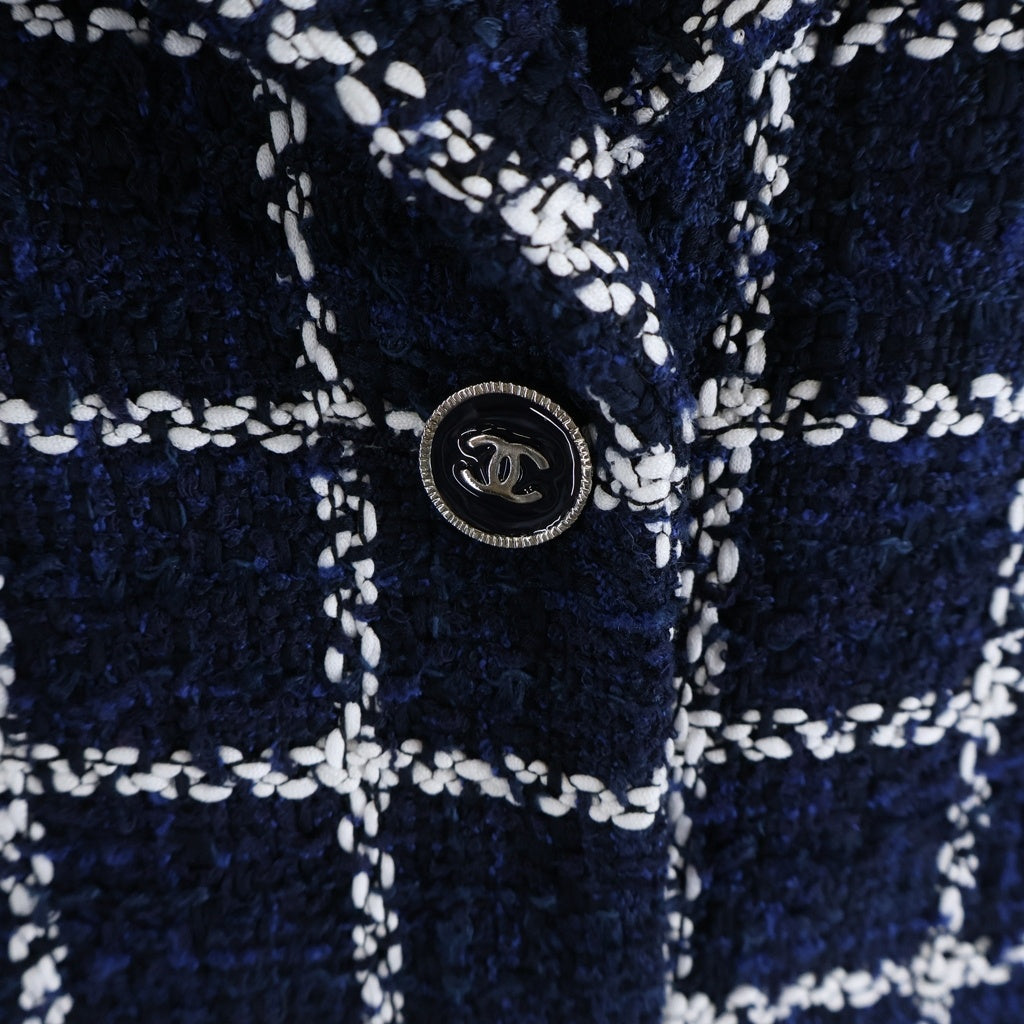 CHANEL(シャネル) 24SS Tweed Check Tailored Jacket ツイード チェック柄 3Bテーラードジャケット ネイビー P76721V68782 レディース