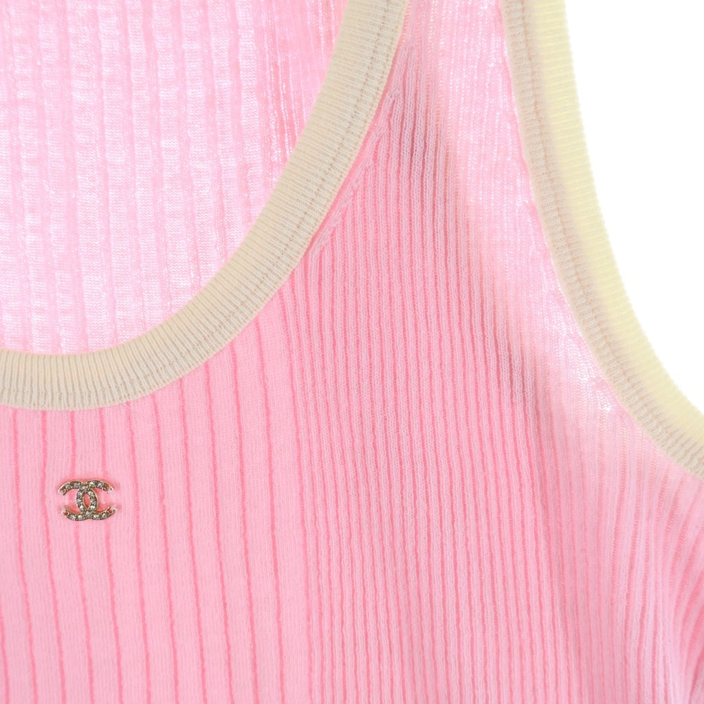 CHANEL(シャネル) 25SS Coco Beach Rib Tops ココビーチコレクション ココマーク装飾 リブ編みタンクトップ ピンク P78618K11469 レディース