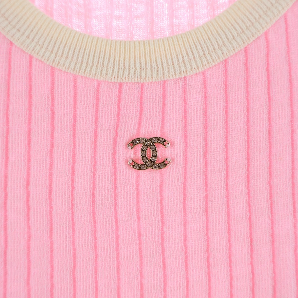 CHANEL(シャネル) 25SS Coco Beach Rib Tops ココビーチコレクション ココマーク装飾 リブ編みタンクトップ ピンク P78618K11469 レディース