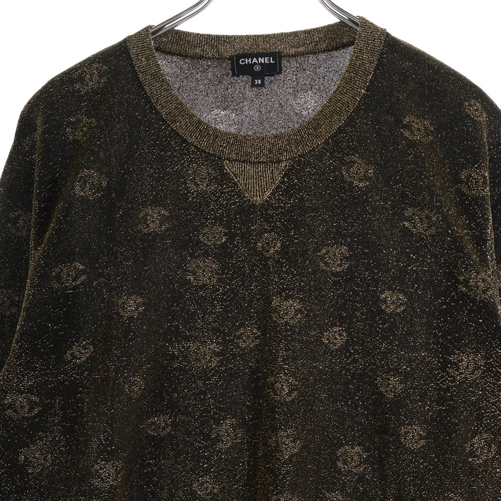 CHANEL(シャネル) 2024 Gold metallic Knit ゴールドメタリックニット セーター ココマーク総柄 ゴールド P76488K11019 レディース
