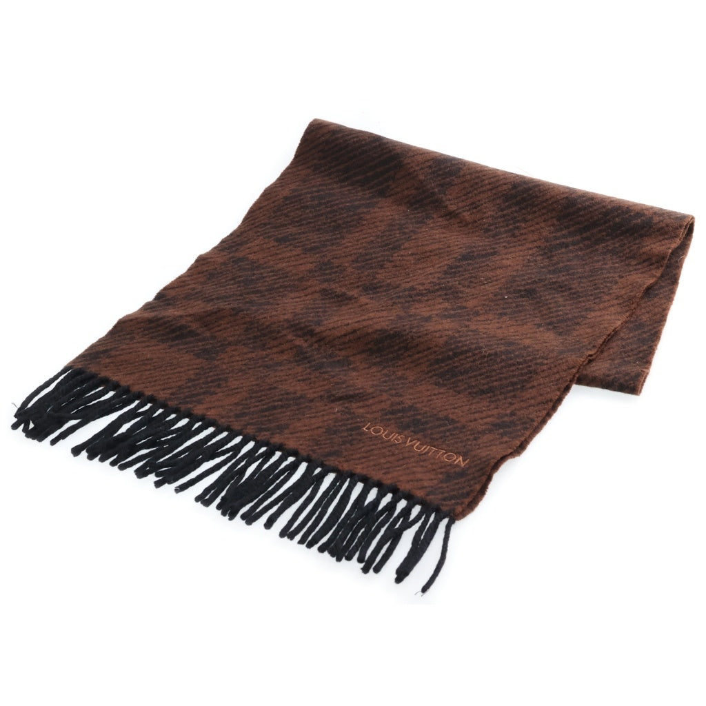 LOUIS VUITTON(ルイヴィトン) Cashmere Stole カシミヤ フリンジストール マフラー ロゴ刺繍 イタリア製 ブラウン