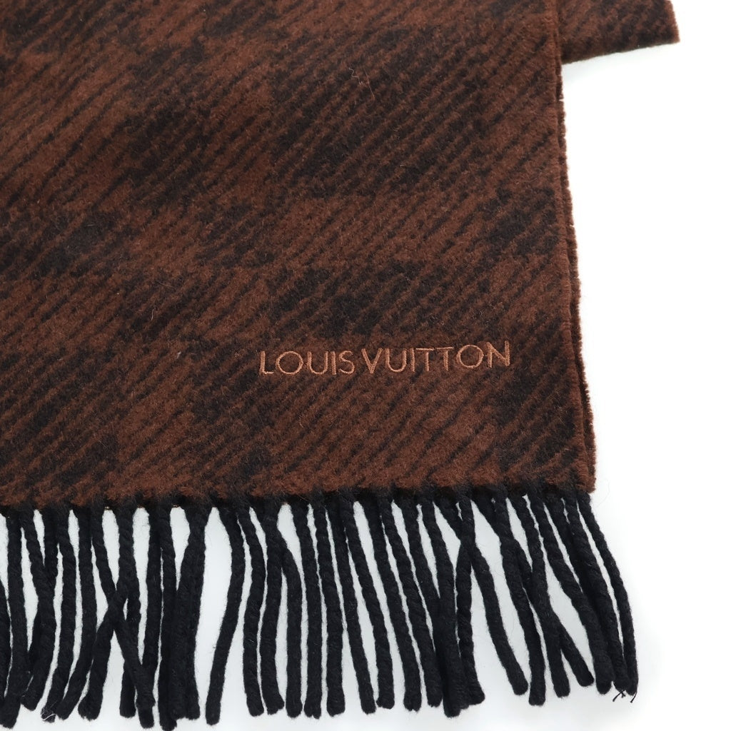 LOUIS VUITTON(ルイヴィトン) Cashmere Stole カシミヤ フリンジストール マフラー ロゴ刺繍 イタリア製 ブラウン