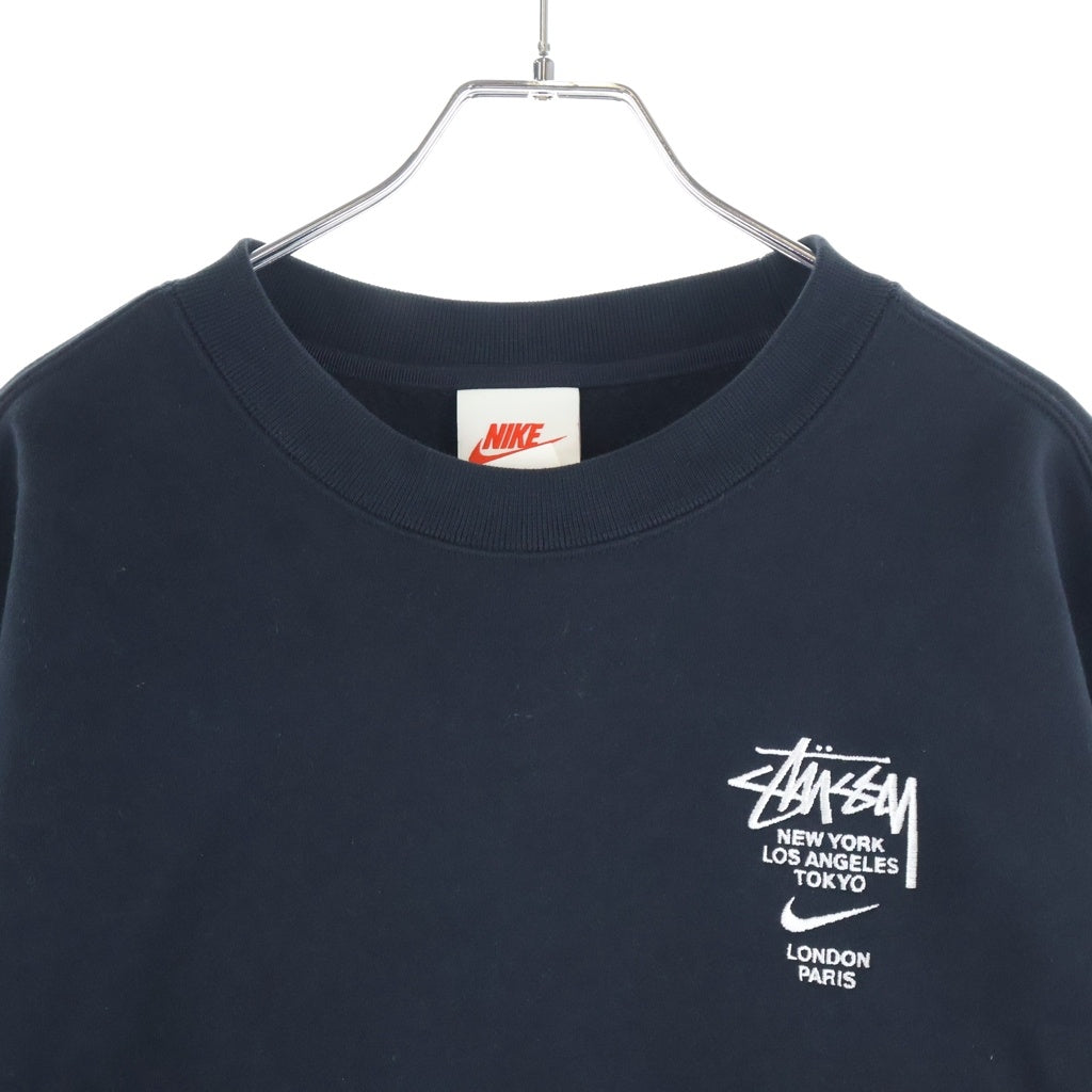 NIKE(ナイキ) 21SS ×Stussy Fleece Crew Sweatshirt ステューシー ロゴ刺繍 クルーネック スウェットトレーナー ブラック DC4198-010