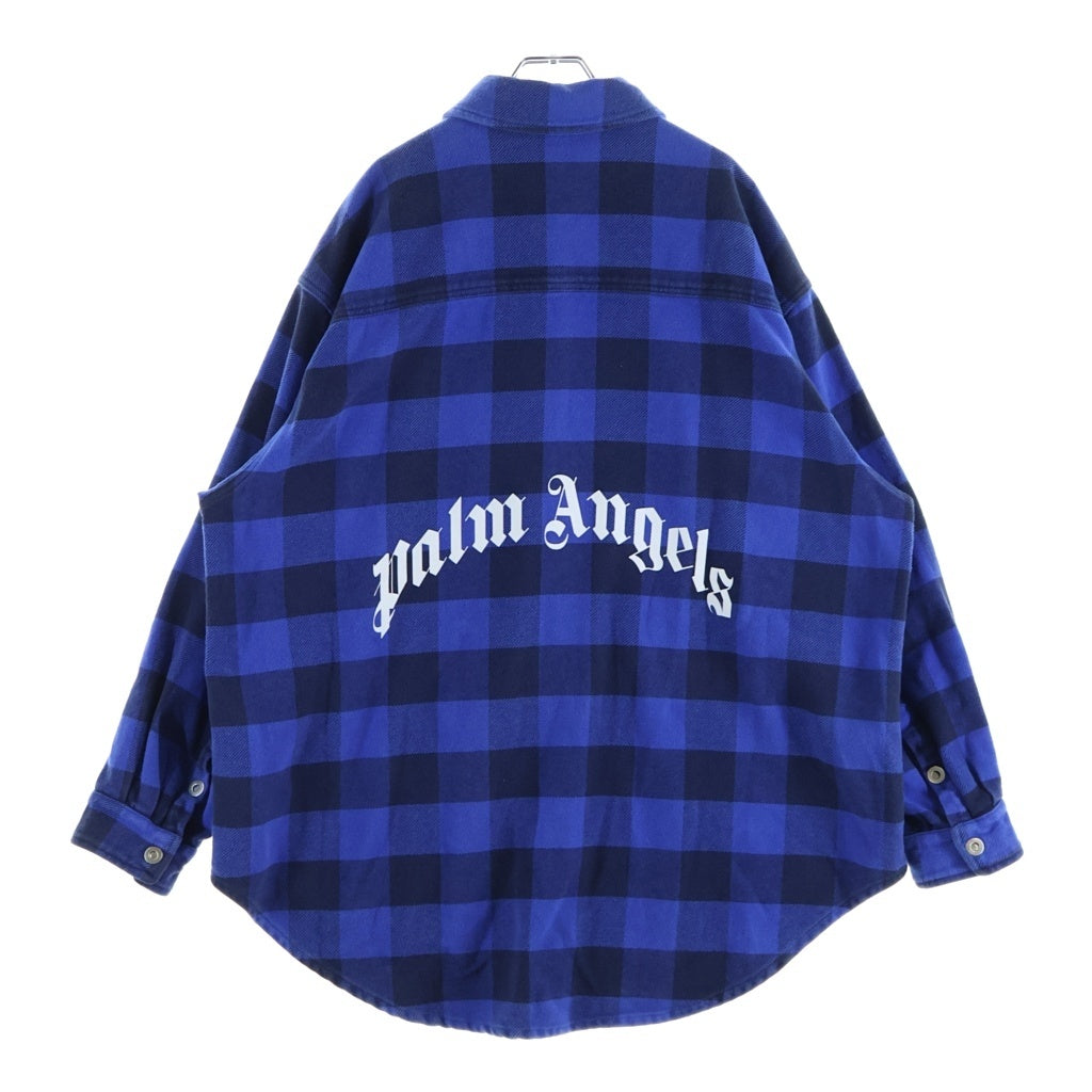 Palm Angels(パームエンジェルス) 22AW Check Patterned Buttoned Overshirt オーバーサイズ長袖チェックシャツ ブルー PMGA109S22FAB001