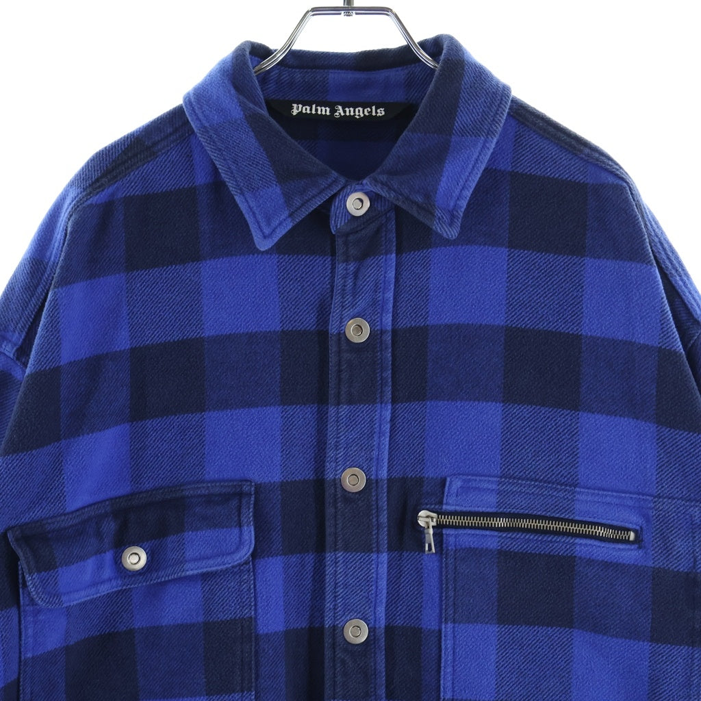 Palm Angels(パームエンジェルス) 22AW Check Patterned Buttoned Overshirt オーバーサイズ長袖チェックシャツ ブルー PMGA109S22FAB001