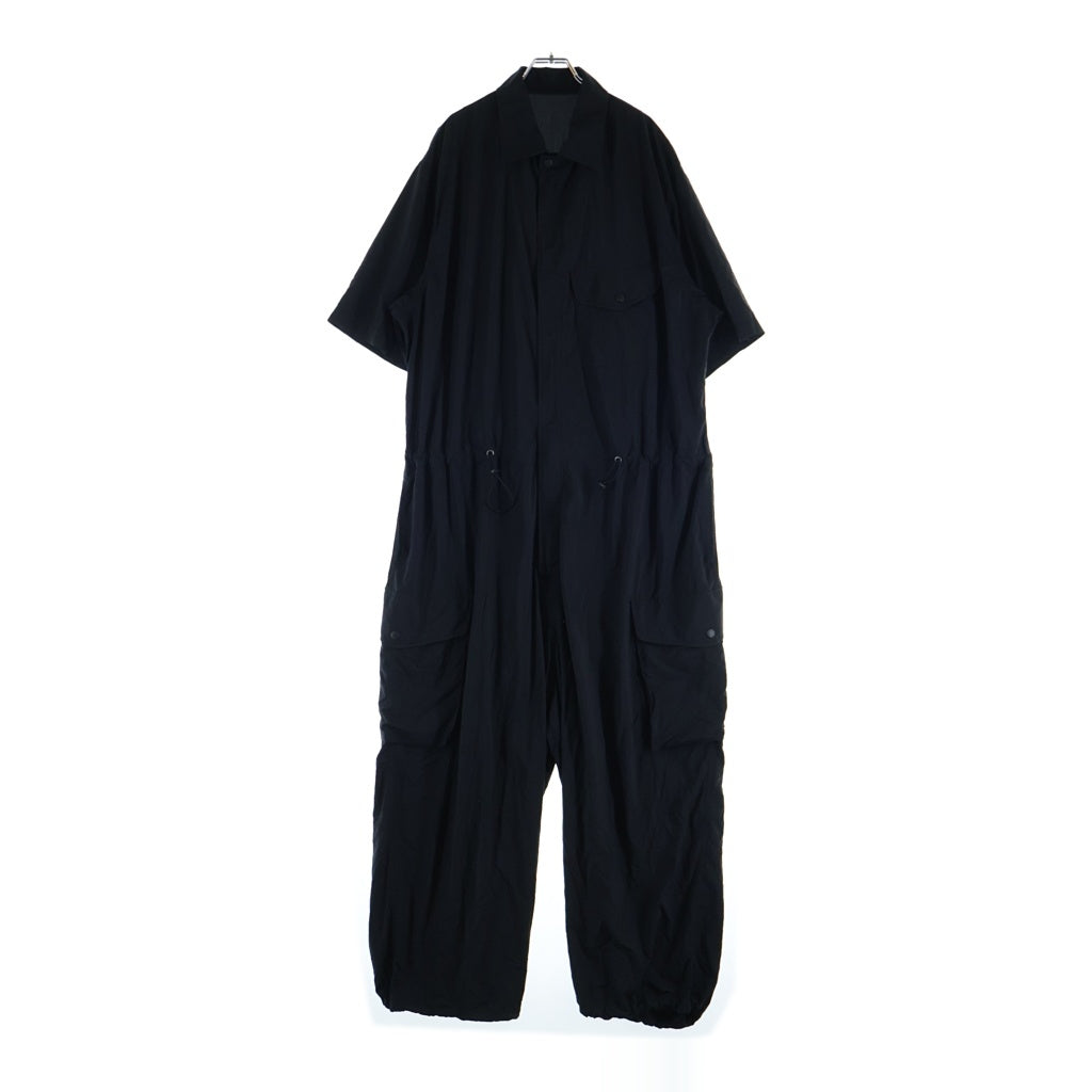 s'yte(サイト) NYLON TAFFETA SHORT SLEEVE JUMPSUIT ナイロン ジャンプスーツ ブラック UI-D02-600