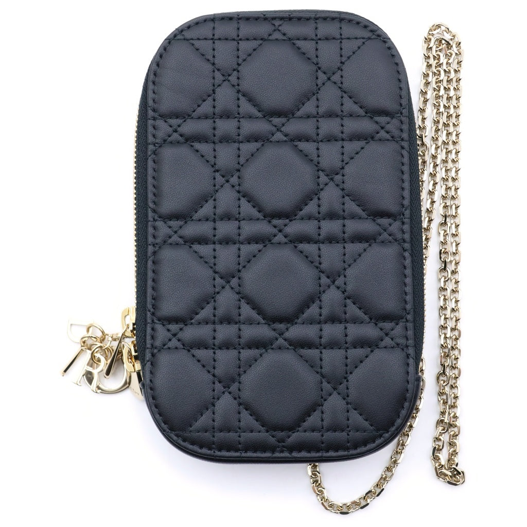 Christian Dior(クリスチャンディオール) Lady Dior レディディオール カナージュ チェーンショルダー フォンケース ブラック レディース