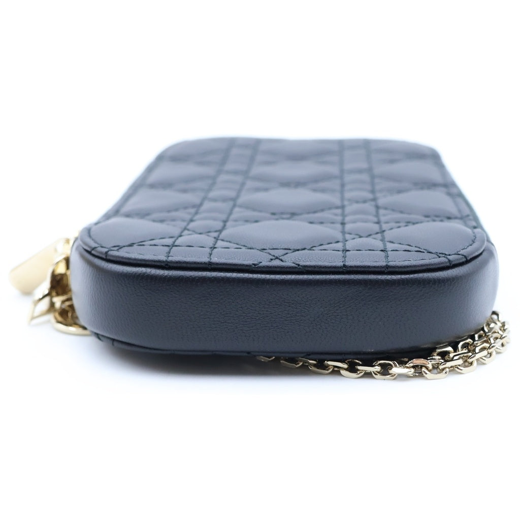 Christian Dior(クリスチャンディオール) Lady Dior レディディオール カナージュ チェーンショルダー フォンケース ブラック レディース