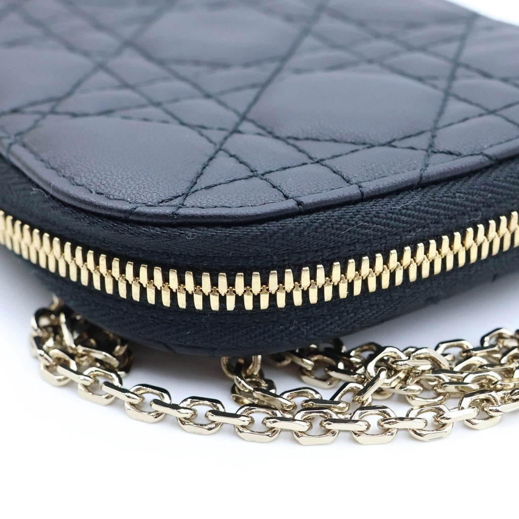 Christian Dior(クリスチャンディオール) Lady Dior レディディオール カナージュ チェーンショルダー フォンケース ブラック レディース