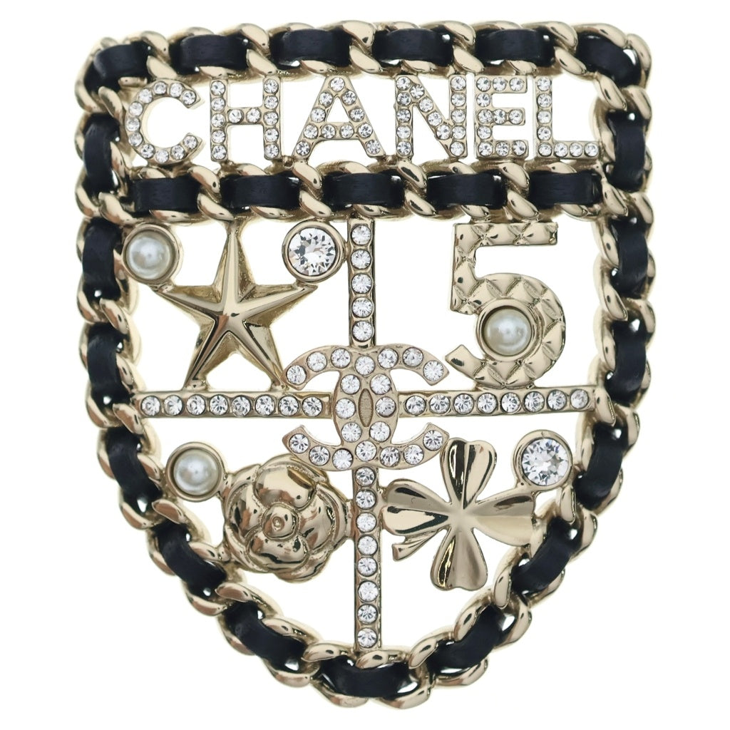 CHANEL(シャネル) ココマーク No5 スター エンブレム マトラッセチェーン ブローチ ゴールド/ブラック B24V レディース