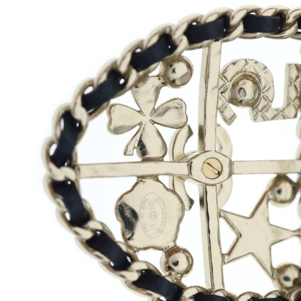 CHANEL(シャネル) ココマーク No5 スター エンブレム マトラッセチェーン ブローチ ゴールド/ブラック B24V レディース
