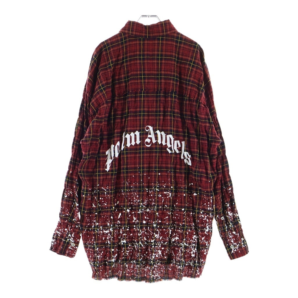 Palm Angels(パームエンジェルス) 20AW FLANNEL CURVED LOGO OVERSHIRT アーチロゴ ペイント加工 フランネル 長袖シャツ レッド PMGA079F20FAB001
