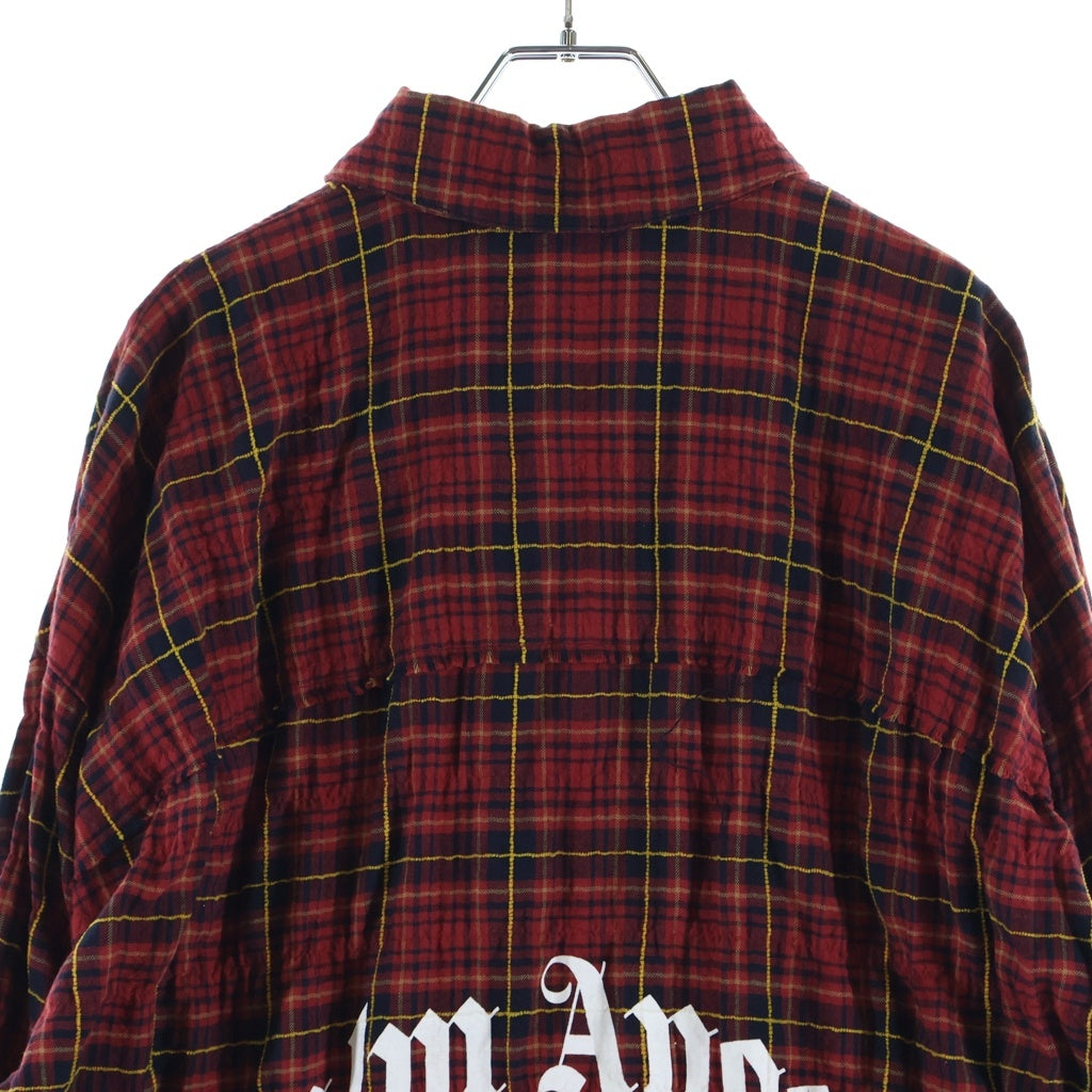 Palm Angels(パームエンジェルス) 20AW FLANNEL CURVED LOGO OVERSHIRT アーチロゴ ペイント加工 フランネル 長袖シャツ レッド PMGA079F20FAB001