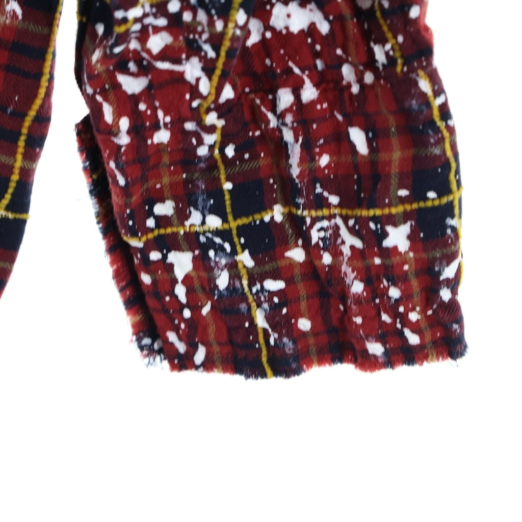 Palm Angels(パームエンジェルス) 20AW FLANNEL CURVED LOGO OVERSHIRT アーチロゴ ペイント加工 フランネル 長袖シャツ レッド PMGA079F20FAB001