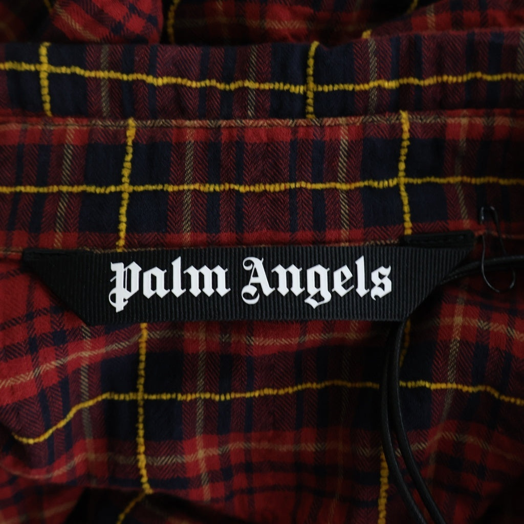 Palm Angels(パームエンジェルス) 20AW FLANNEL CURVED LOGO OVERSHIRT アーチロゴ ペイント加工 フランネル 長袖シャツ レッド PMGA079F20FAB001