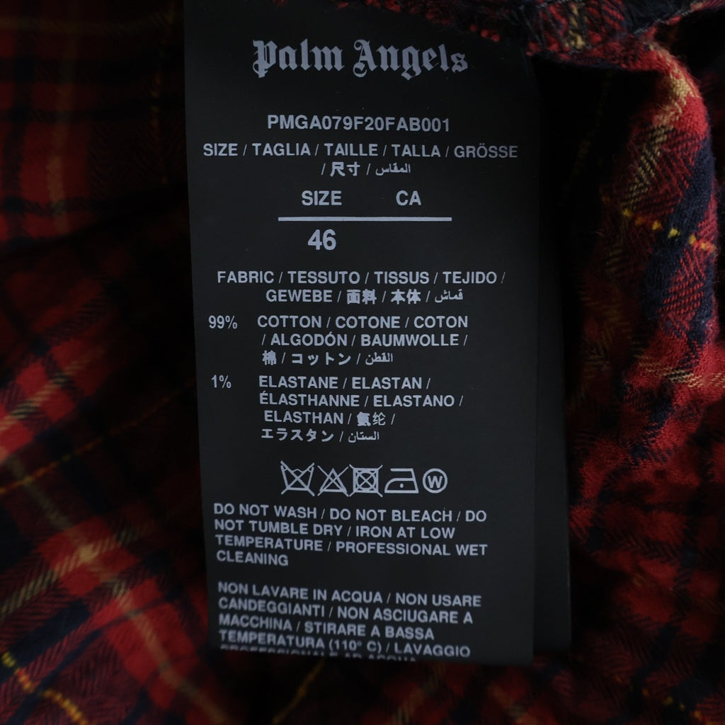 Palm Angels(パームエンジェルス) 20AW FLANNEL CURVED LOGO OVERSHIRT アーチロゴ ペイント加工 フランネル 長袖シャツ レッド PMGA079F20FAB001