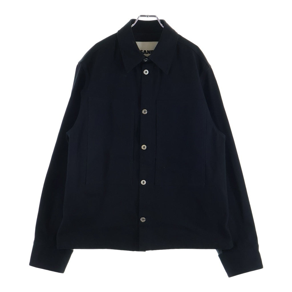 JIL SANDER(ジルサンダー) 25SS REGULAR FIT DENIM SHIRT レギュラーフィット レザー切替 デニム ジャケット カバーオールジャケット ブラック J22SW0034