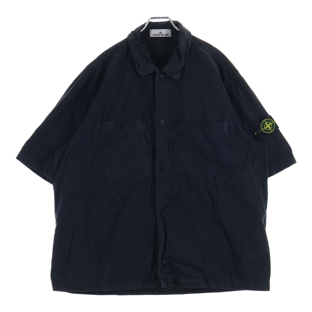 STONE ISLAND(ストーンアイランド) ブラッシュ加工 コットンキャンバス半袖シャツ ブラック K1S151200029 S00WN