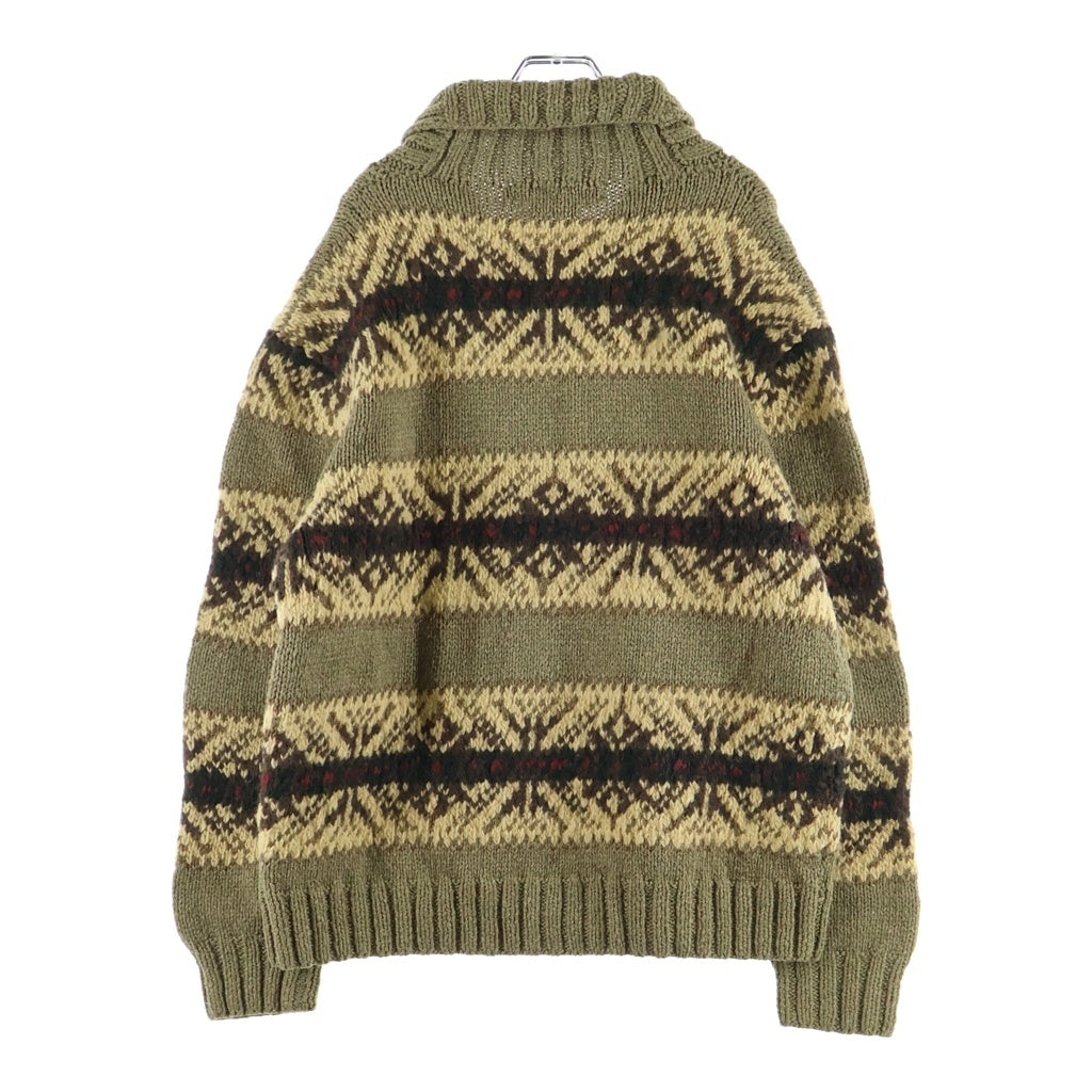 POLO RALPH LAUREN(ポロラルフローレン) 90S VINTAGE ヴィンテージ ネイティブ柄 ショールカラー ウール ニット セーター カーキ