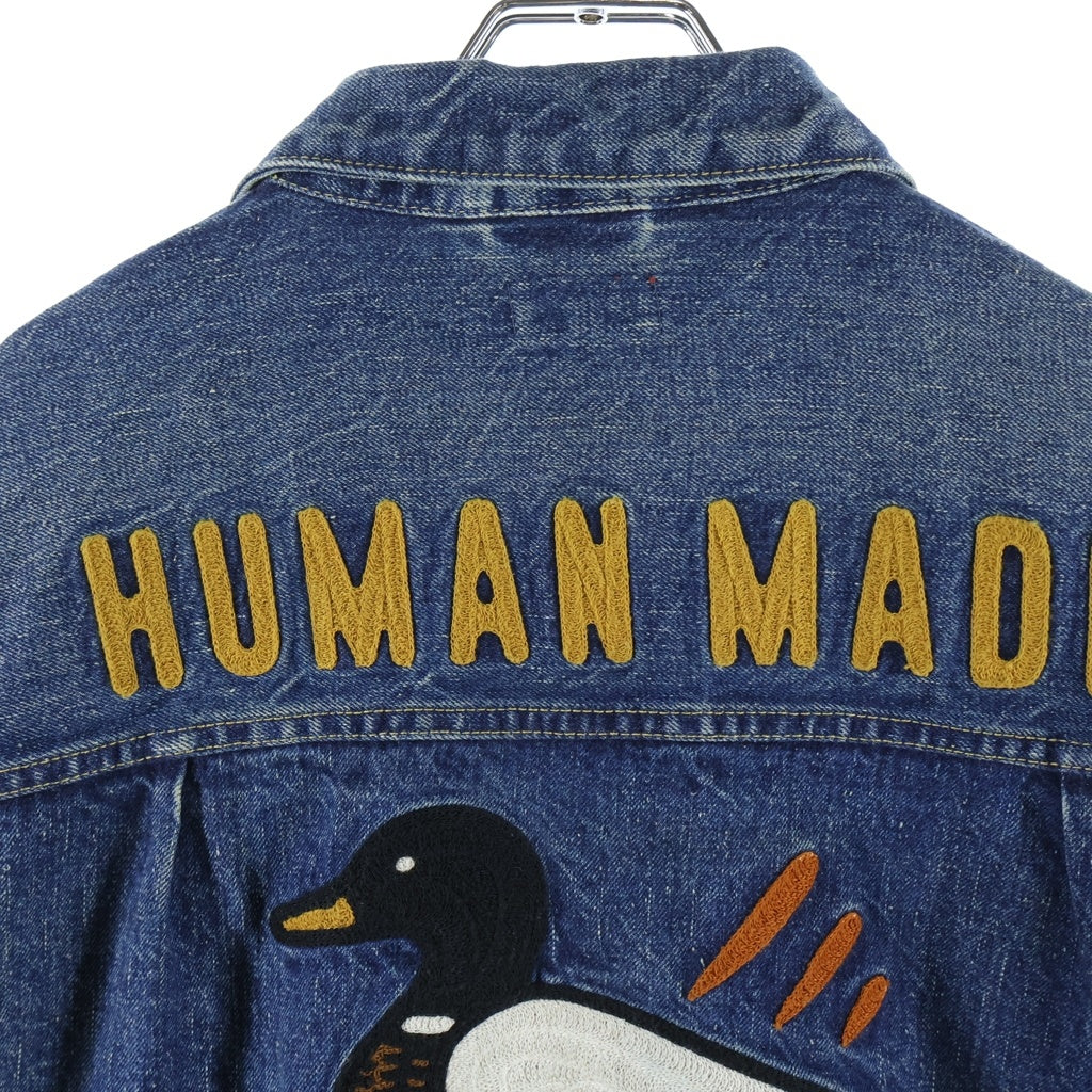 HUMAN MADE(ヒューマンメイド) 1ST DENIM WORK JACKET FUTURE バックロゴエンブロイダリーデザイン ウォッシュ加工 デニム トラッカー ジャケット インディゴ HM30JK002