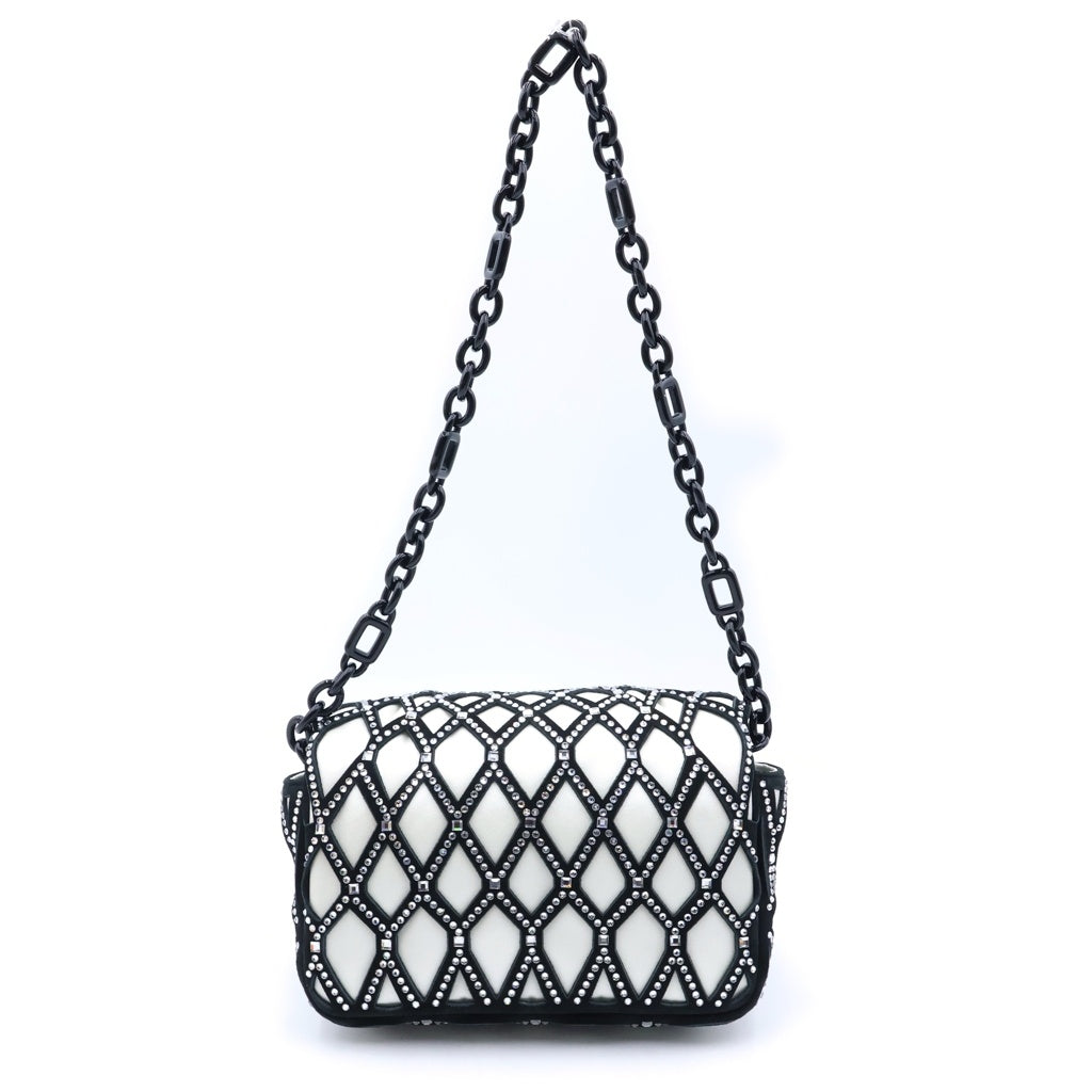 Roger Vivier(ロジェヴィヴィエ) クリスタル ミニターンロック ヴィヴ チョック チェーンショルダーバッグ ブラック/ホワイト レディース