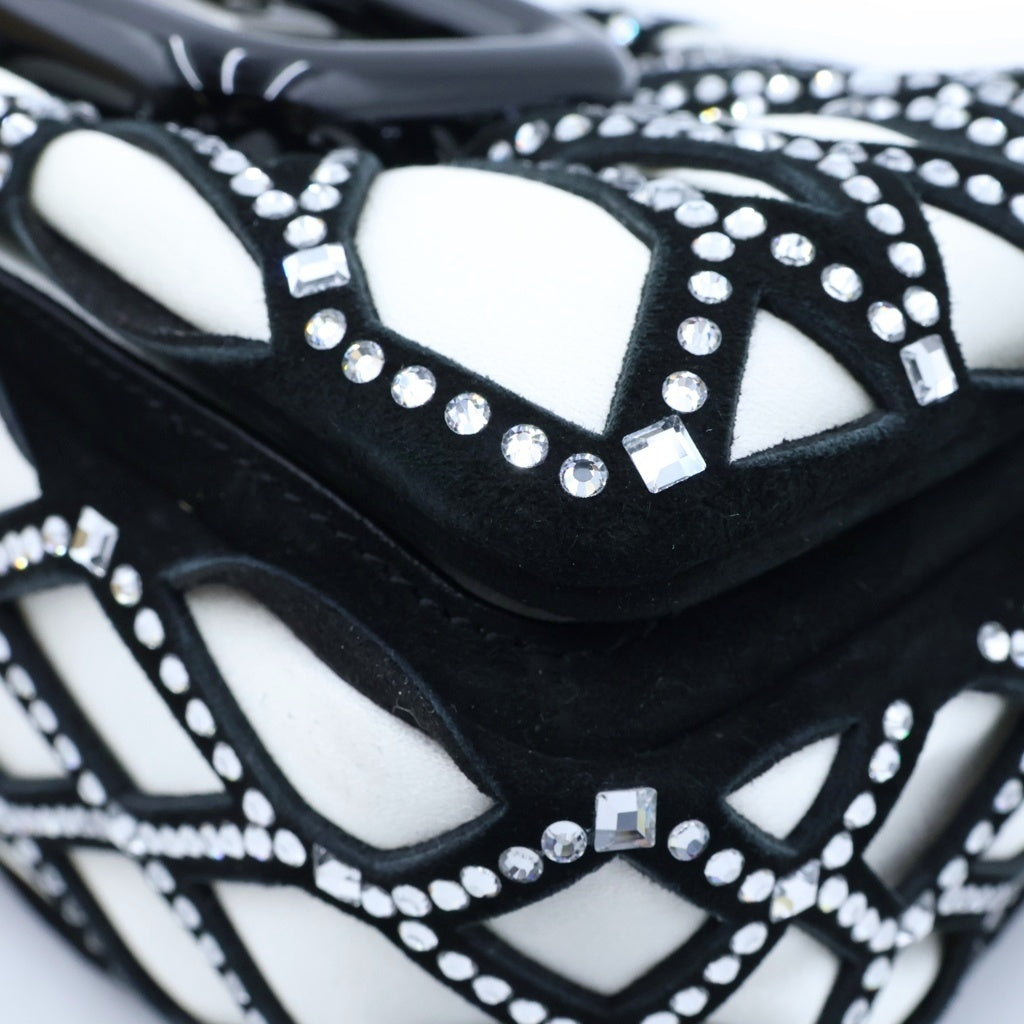 Roger Vivier(ロジェヴィヴィエ) クリスタル ミニターンロック ヴィヴ チョック チェーンショルダーバッグ ブラック/ホワイト レディース