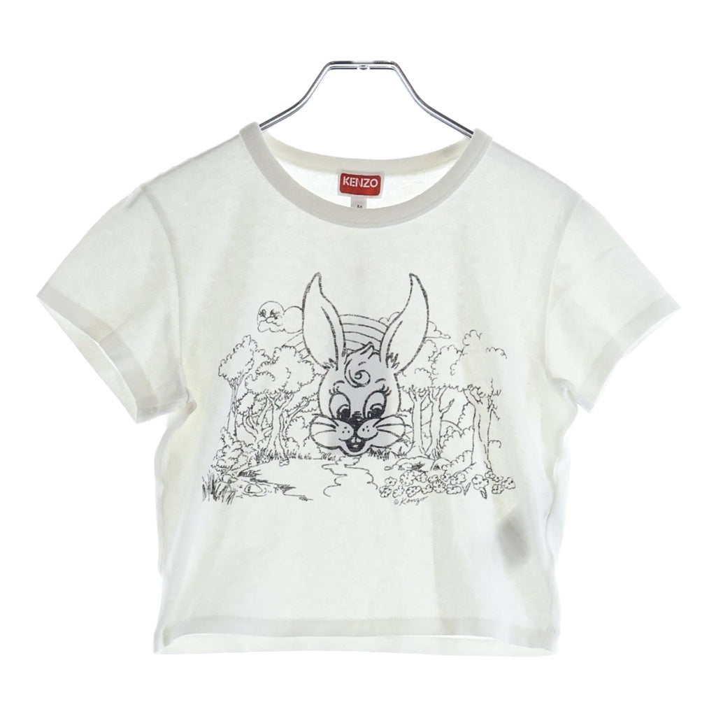 KENZO(ケンゾー) Cartoon Lucky Me Carto カートゥーン ラッキーミー バニー グラフィックプリント クロップド 半袖Tシャツ カットソー ホワイト レディース FF62TS0584SK
