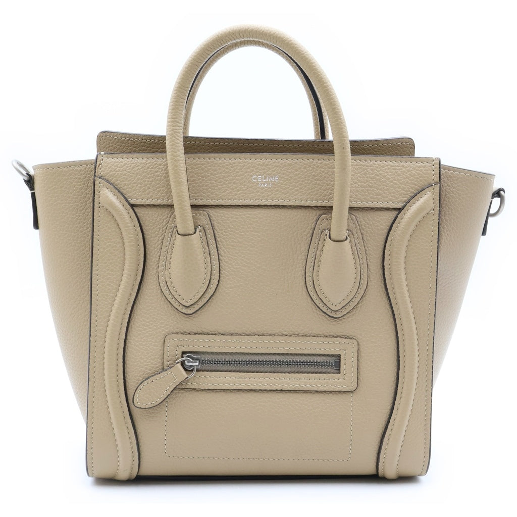 CELINE(セリーヌ) ラゲージ ナノショッパー 2WAYハンドバッグ ショルダーバッグ ベージュ レザー シルバー金具 レディース