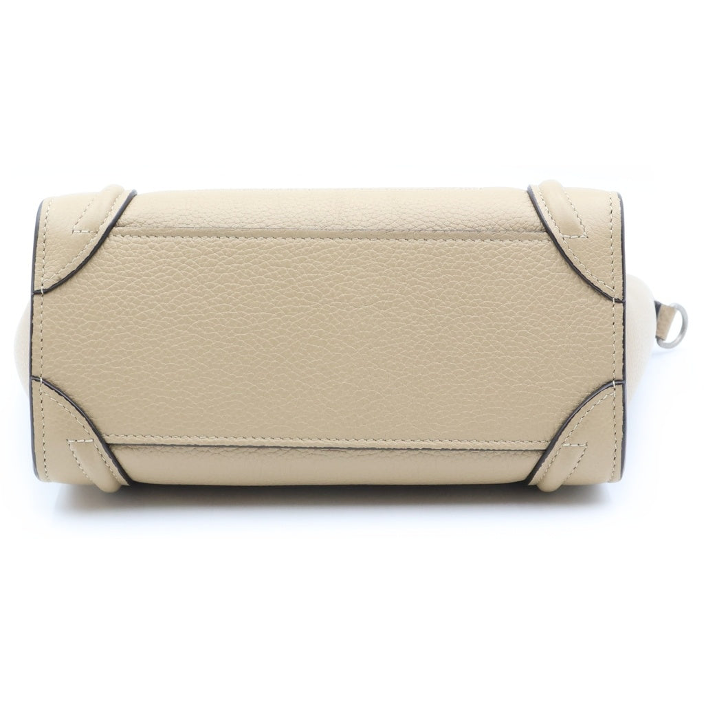 CELINE(セリーヌ) ラゲージ ナノショッパー 2WAYハンドバッグ ショルダーバッグ ベージュ レザー シルバー金具 レディース