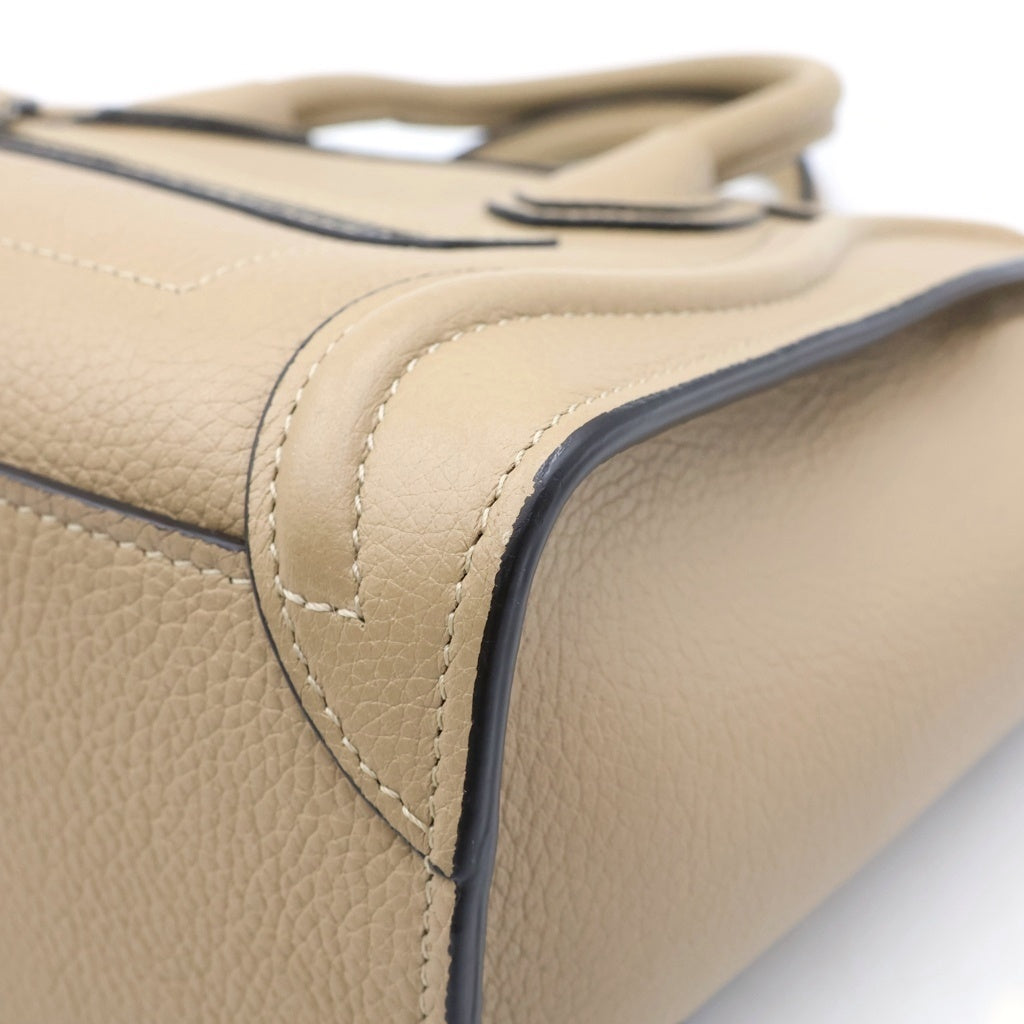 CELINE(セリーヌ) ラゲージ ナノショッパー 2WAYハンドバッグ ショルダーバッグ ベージュ レザー シルバー金具 レディース