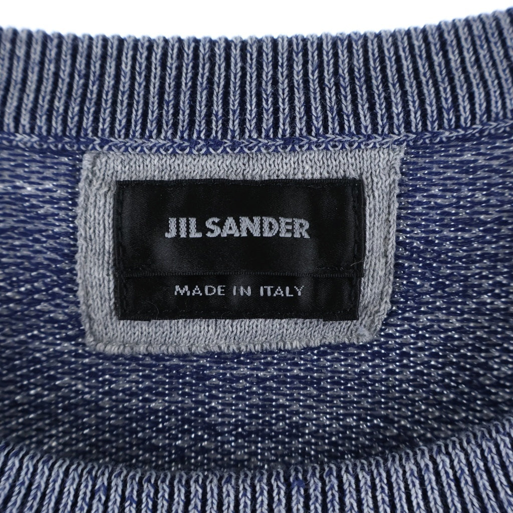 JIL SANDER(ジルサンダー) 前Vガセット 袖切りっぱなしデザイン クルーネック 半袖 ニットTシャツ グレー/ブルー OM751053MY24041851