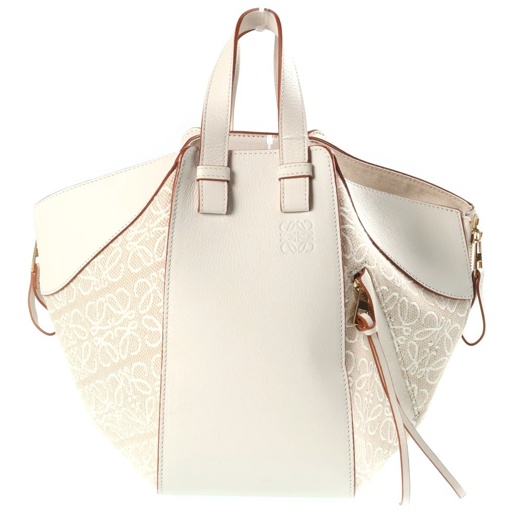 LOEWE(ロエベ) ハンモック 2WAYハンドバッグ ショルダーバッグ ホワイト レザー×キャンバス ゴールド金具 レディース